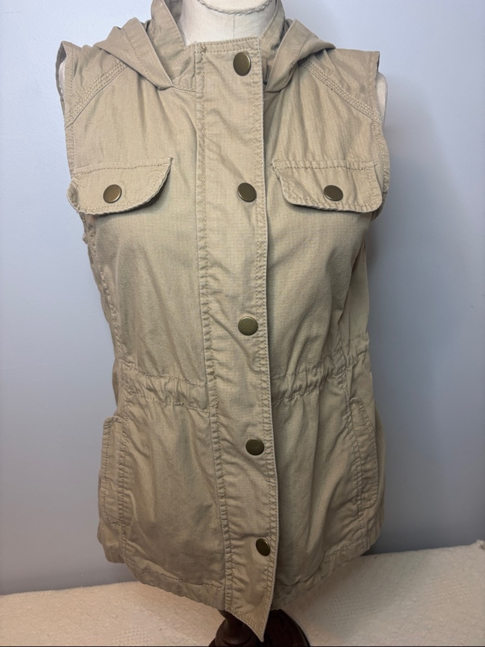 Gap Sleeveless Hooded Utility Vest - Beige XS